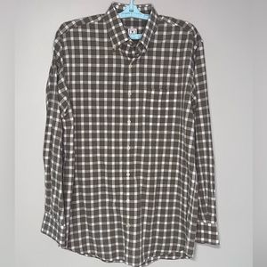 Peter Millar White And Brown Checkered Button-Up Shirt - Size Men's Large